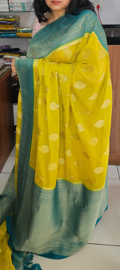 Italian Georgette Saree 4 Yellow Butta Design