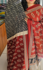 Mul Cotton saree brick red with tree design 01