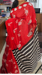 Red & white camel design Mul cotton hand block print saree