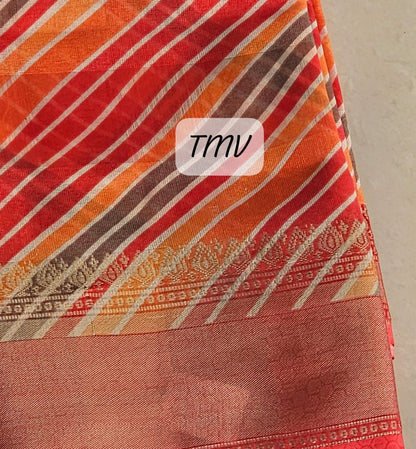 Kankavathi Silk Saree Pink/Orange Slanting Line 1