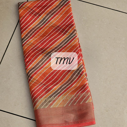 Kankavathi Silk Saree Pink/Orange Slanting Line 1