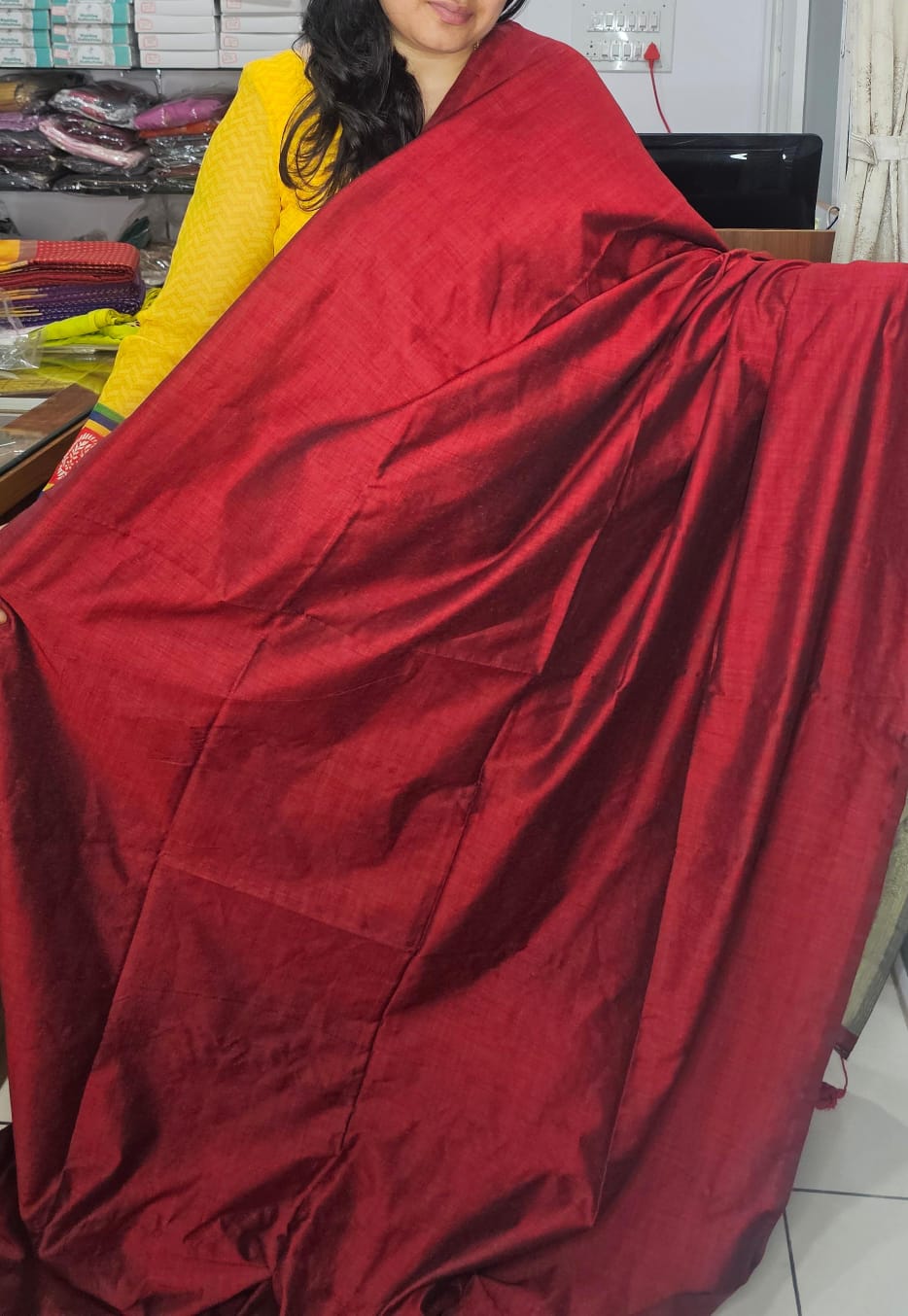 Khadi Plain Zari Pallu Saree Maroon 03