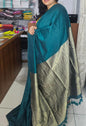 Khadi Plain Zari Pallu Saree Green 04