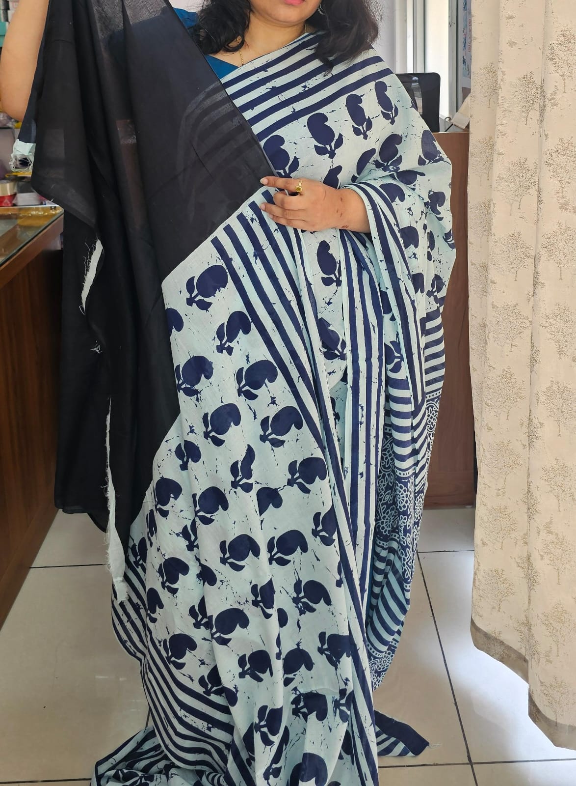 Blue mango design Mul cotton saree