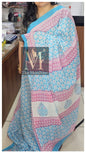 Blue & pink Mul cotton with flower print