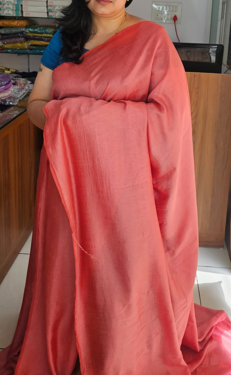 Plain Saree 5 dark peach