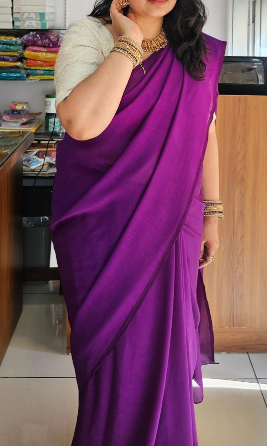 Plain saree 2 dark purple