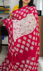 White and Pink Leaves design Mul Cotton Saree 06