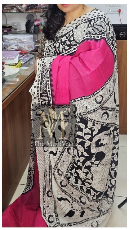 Pink Mul cotton with Kalamkari print
