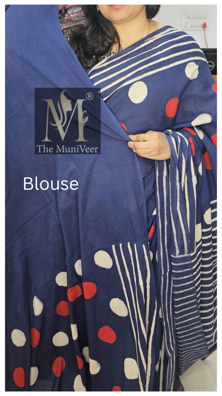 Blue with Polka dot design Mul cotton premium saree